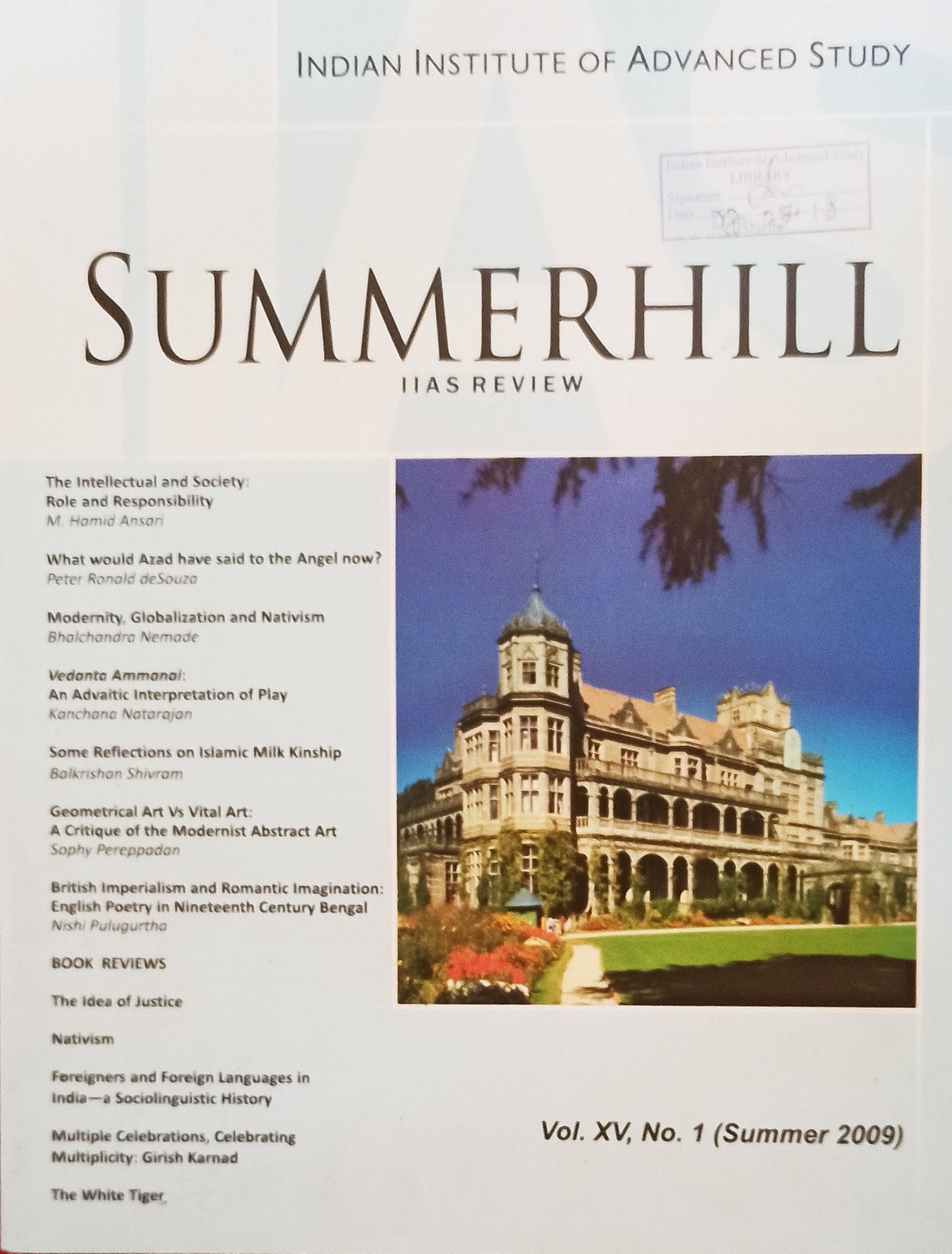 					View Vol. 15 No. 1 (2009): Summerhill
				